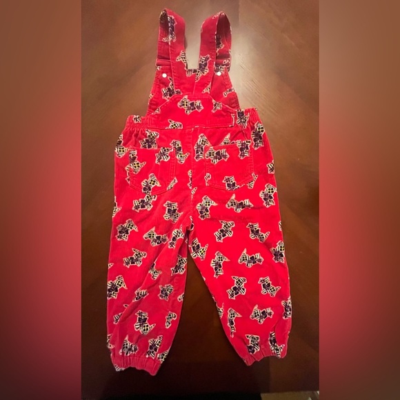 Vintage Happy Kids Overalls Red Corduroy Scotty Dogs 4T - Picture 2 of 6